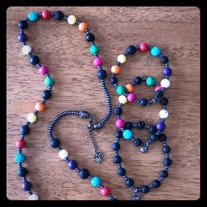 Colored necklace, 3 bracelets, Strand Necklace
